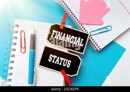 Schild mit Anzeige des Finanzstatus. Wort geschrieben auf der Höhe des Einkommens, in die Bewerber sind kategorisiert bunt Perpective positive Thinking Creative Stockfoto