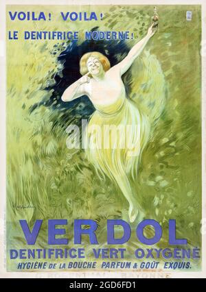 Alte und alte Werbung / Poster. Leonetto Cappiello (Französisch, 1875-1942). Verdol Dentifrice Vert Oxygene. „Voila! Voila! Le Dentifrice Moderne!“ Stockfoto