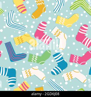 Nahtloses Muster mit modernen bunten Socken. Trendige Accessoires im Doodle-Stil. Verschiedene Baumwollfußtuch. Cartoon Socken für Web und Print, für Stock Vektor