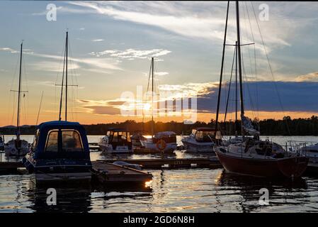 Ottawa Sunset Marina mit Booten Stockfoto