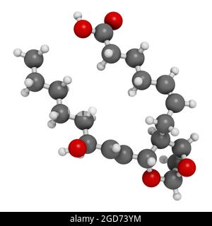 Thromboxan A2 (TXA2)-Molekül. 3D-Rendering. Stockfoto