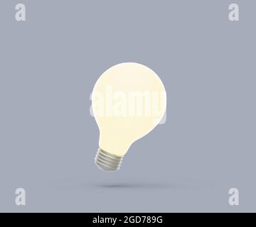 Symbol für die Glühlampe „Idea“. Einfache 3d-Renderdarstellung auf pastellfarbenem Hintergrund. Isoliertes Objekt mit weichen Schatten Stockfoto