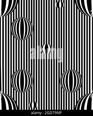 vektor - optische Kunst, optisches Illusionsmuster, schwarzer und weißer Hintergrund. Stock Vektor