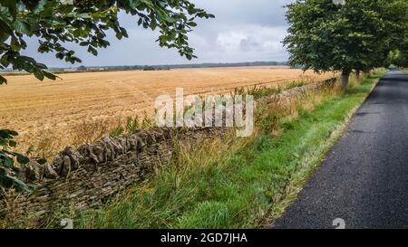 Ruhige Gasse in einer Mitte des Bauernhofes, umgeben von Steinmauer Stockfoto