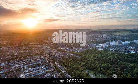 Luftaufnahme des Sonnenuntergangs von Brighton. Stockfoto