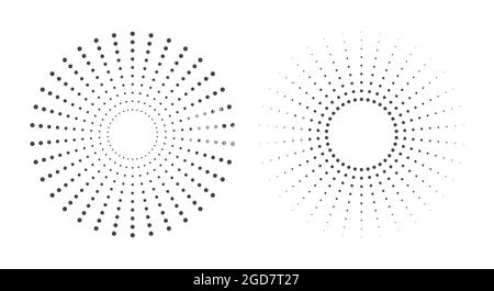 Rasterpunkte für Halbtonvektoren. Gradient nach innen und außen. Flache Vektorgrafik isoliert auf weißem Hintergrund. Stock Vektor
