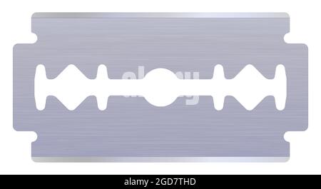 Realistische Rasierklinge. Strukturierte Metall-Sicherheitsrasierer-Form. Eine moderne, doppelschneide Rasierklinge. 3D-Vektordarstellung isoliert auf weißem Hintergrund Stock Vektor