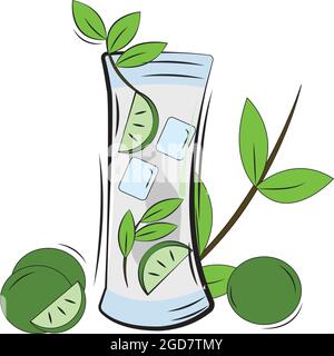 Isolierter Sommercocktail mit Zitronen und Blättern Vector Stock Vektor