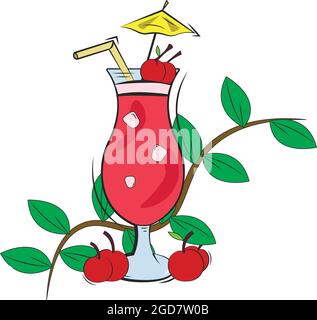 Isolierter tropischer Cocktail mit Kirschen und Blättern Vector Stock Vektor