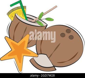Isolierter tropischer Cocktail auf Kokosnüssen Vektor-Illustration Stock Vektor