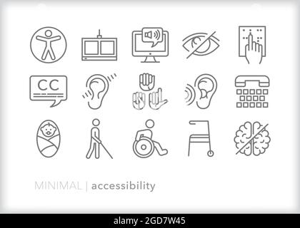 Satz von Zugriffssymbolen für auditive, visuelle und mobile Aspekte von Webinhalten, Websites und Text Stock Vektor