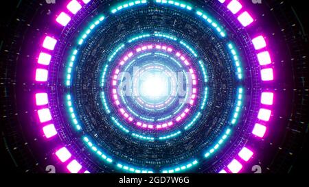 Cyber Neon Circle Light Portal Tunnel Stockfoto