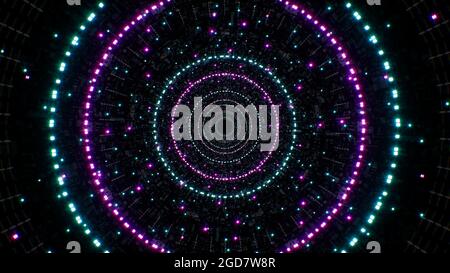 Neon Glitter Circle Light im Sci Fi Tunnel Hintergrund Stockfoto