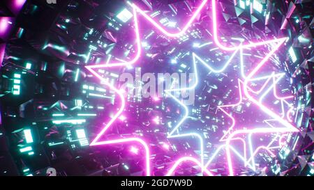 Futuristischer Neon Star Light VJ Tunnel Stockfoto