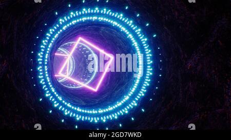 Glowing Light Cave VJ Tunnel 3D-Illustration Stockfoto