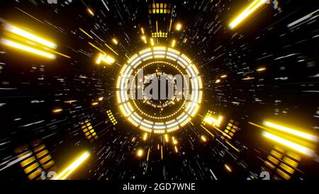 Futuristischer Gold Light Sci Fi Tunnel Stockfoto