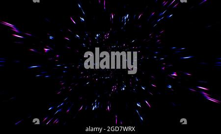 Fliegen Sie Durch Den Hintergrund Der Neonpartikel Stockfoto