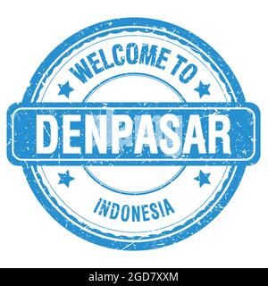WILLKOMMEN IN DENPASAR - INDONESIEN, Worte auf blauem grungy Stempel geschrieben Stockfoto