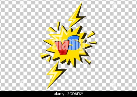 Gegen Comic-Design mit Blitz. Gelbes Blinken mit vs-Symbol. Vektordarstellung isoliert auf transparentem Hintergrund Stock Vektor