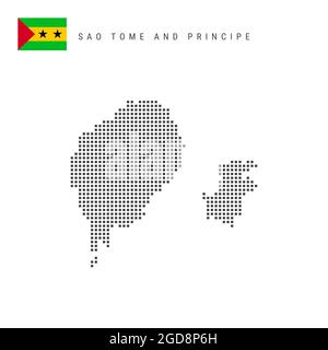 Karte mit quadratischen Punkten von Sao Tome und Principe. St. Thomas und Prinz gepunktete Pixelkarte mit Nationalflagge isoliert auf weißem Hintergrund. Illustrati Stockfoto