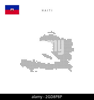 Karte mit quadratischen Punkten von Haiti. Haitianische gepunktete Pixelkarte mit Nationalflagge isoliert auf weißem Hintergrund. Illustration. Stockfoto