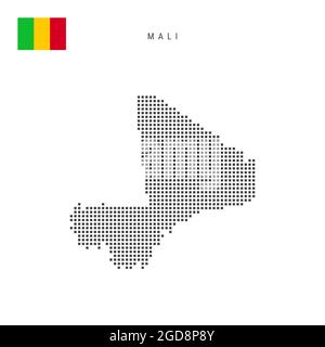 Karte mit quadratischen Punkten von Mali. Malische gepunktete Pixelkarte mit Nationalflagge isoliert auf weißem Hintergrund. Illustration. Stockfoto