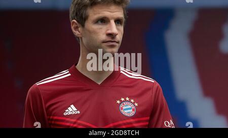 München Deutschland, 10.8.2021, Fußball: thomas Müller, FC Bayern München im Heimtrikot der Saison 2021/22 Stockfoto