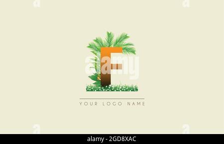 Anfangsbuchstabe F Exotic Summer Tropical Palm Leaves erfrischendes Beach Icon Logo-Design Stock Vektor