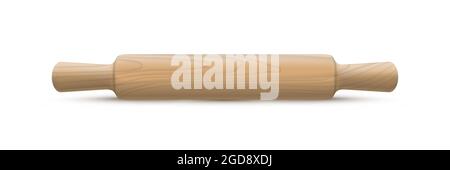 Hölzerner Nudelholz auf weißem Hintergrund isoliert. Vektor realistische Holz Küchengeräte Design-Element Stock Vektor