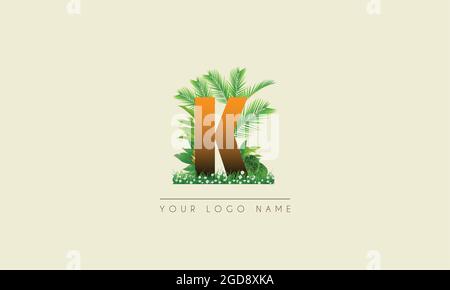 Anfangsbuchstabe K Exotic Summer Tropical Palm Leaves erfrischendes Beach Icon Logo-Design Stock Vektor