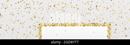 Hintergrund von Gold fallenden Sternen auf einem Rahmen für Text. Vektorgrafik. Stock Vektor