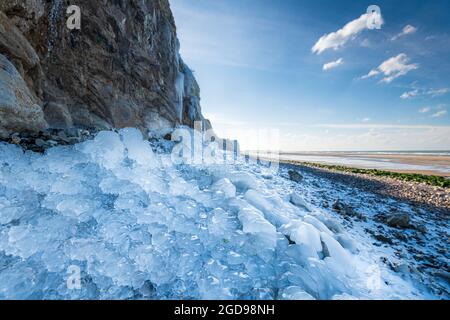 Le Cap Blanc-nez sous la glace, Frankreich, Côte d'opale, hiver Stockfoto