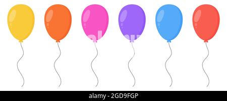 Set von Cartoon-Ballons in verschiedenen Farben. Design für Geburtstag und Party. Fliegende Ballon mit Seil. Vektordarstellung auf weißem Hintergrund isoliert Stock Vektor