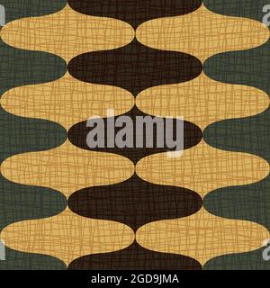 Ogee abstrakt Vektor nahtlose Muster Hintergrund mit Retro-Zwiebel-Formen. Eleganter geometrischer Hintergrund ocker, schwarz, grün mit Leineneinlage Stock Vektor