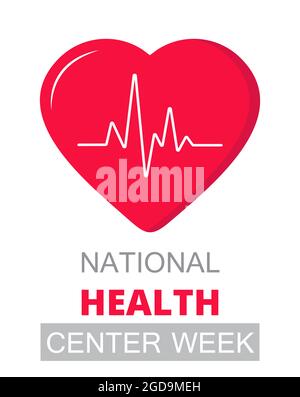 National Health Center Woche im August. Healthcare, Klinik Zentrum Konzept Illustration. Großes Herz mit Pulskurve. Es ist für Landing Page, UI, Flyer, Stock Vektor