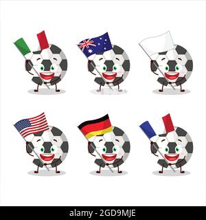 Fußball-Cartoon-Figur bringen die Flaggen verschiedener Länder. Vektorgrafik Stock Vektor