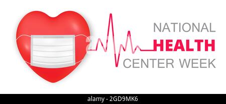 National Health Center Woche im August. Healthcare, Klinik Zentrum Konzept Illustration. Großes Herz mit Pulskurve. Es ist für Landing Page, UI, Flyer, Stock Vektor