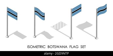 Isometrische Flagge BOTSWANAS in statischer Position und in Bewegung auf Fahnenmast. 3d-Vektor Stock Vektor
