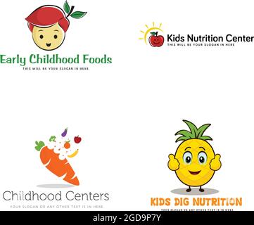 Kinder gesund Vitamin-Gemüse Ergänzung Logo-Design Stock Vektor