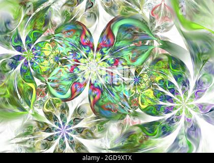 Schöne fraktale Blumenkunst. Computer generierte Grafiken. Abstrakter floraler Fraktal Hintergrund für Kunstprojekte. Stockfoto