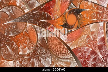 Abstraktes Fleckglas-Muster. Illustration im Buntglasstil mit abstrakten Wirbeln und Blättern, horizontale Ausrichtung. Stockfoto