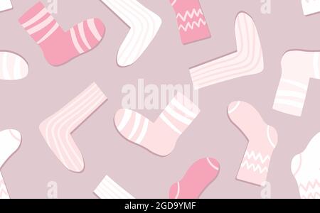 Nahtloses Muster mit modernen bunten Socken. Trendige Accessoires im Doodle-Stil. Verschiedene Baumwollfußtuch. Cartoon Socken für Web und Print, für Stock Vektor