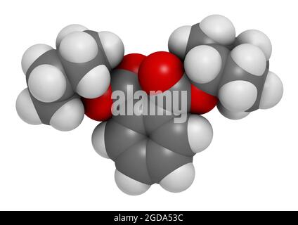 DCP-Weichmacher-Molekül (Dicyclohexylphthalat). 3D-Rendering. Stockfoto