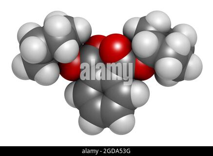 DCP-Weichmacher-Molekül (Dicyclohexylphthalat). 3D-Rendering. Stockfoto