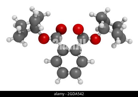 DCP-Weichmacher-Molekül (Dicyclohexylphthalat). 3D-Rendering. Stockfoto