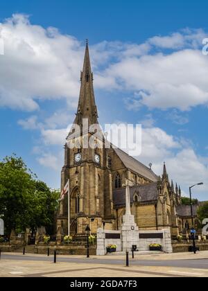 11.08.21 Bury, Greater Manchester, Großbritannien. Die Pfarrkirche der Heiligen Jungfrau Maria befindet sich auf dem höchsten Punkt im Stadtzentrum von Bury, Greater man Stockfoto