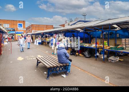 11.08.21 Bury, Greater Manchester, Großbritannien. Auf dem berühmten Bury-Markt im Großraum Manchester können Sie einkaufen Stockfoto