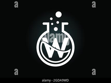 Anfängliches W-Monogramm-Alphabet mit Laborglas, chemischer Flüssigkeit und Blasen. Lab-Logo. Logo für Wissenschaft, Technologie und Unternehmensidentität Stock Vektor