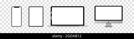 Realistischer Satz von Monitor, Laptop, Tablet, Smartphone. Stock Vektor