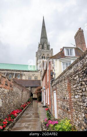 Blick auf die Chichester Cathedral in West Sussex Stockfoto